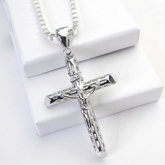 925 Sterling Silver Large Thick Crucifix Cross Pendant for Large Chains - Picture 1 of 8